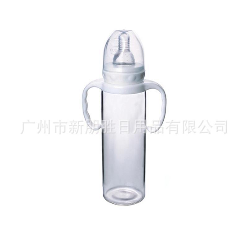 带吸管直身标口径高硼硅玻璃奶瓶 婴儿抗摔带柄奶瓶