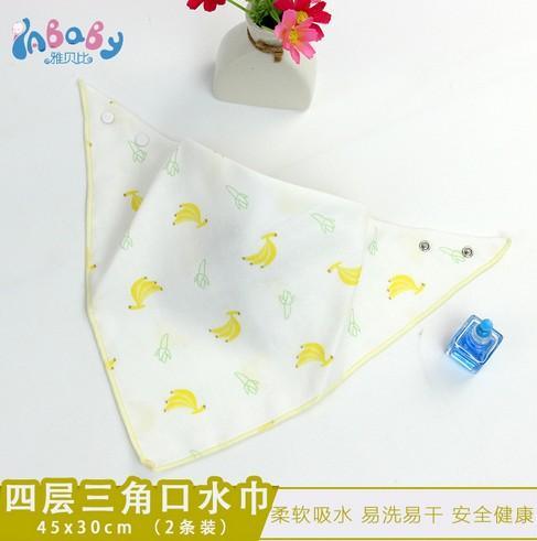 婴儿口水巾按扣三角巾印花加厚四层 儿童三角口水巾生产厂家