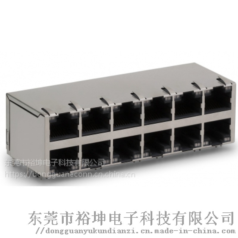 RJ45 2x6 90度DIP 带灯带壳 连接器