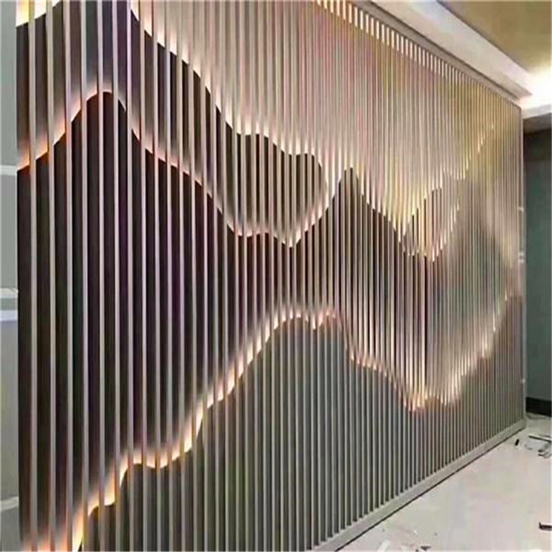 山形凹凸背景墙铝合金格栅 波浪造型立面墙铝格栅隔断