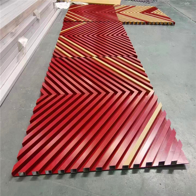 红木纹格栅型材铝方管 休养所木纹铝方管格栅
