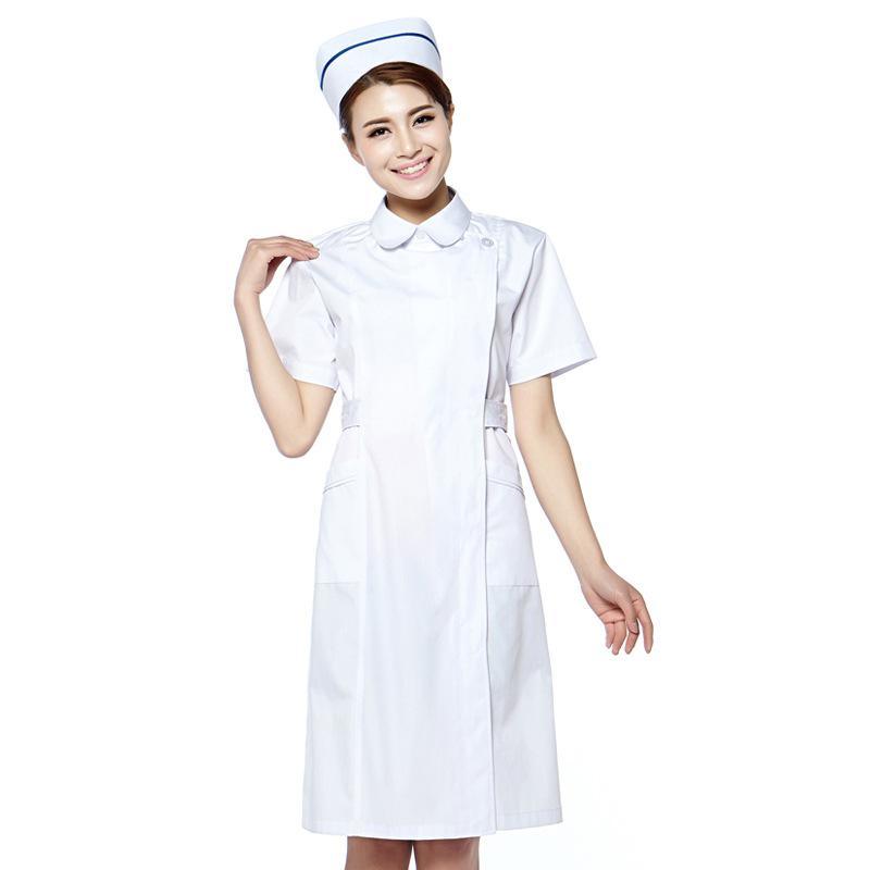 护士服短袖夏医生服美容服 白大褂颜色齐全偏襟修身定做店标logo