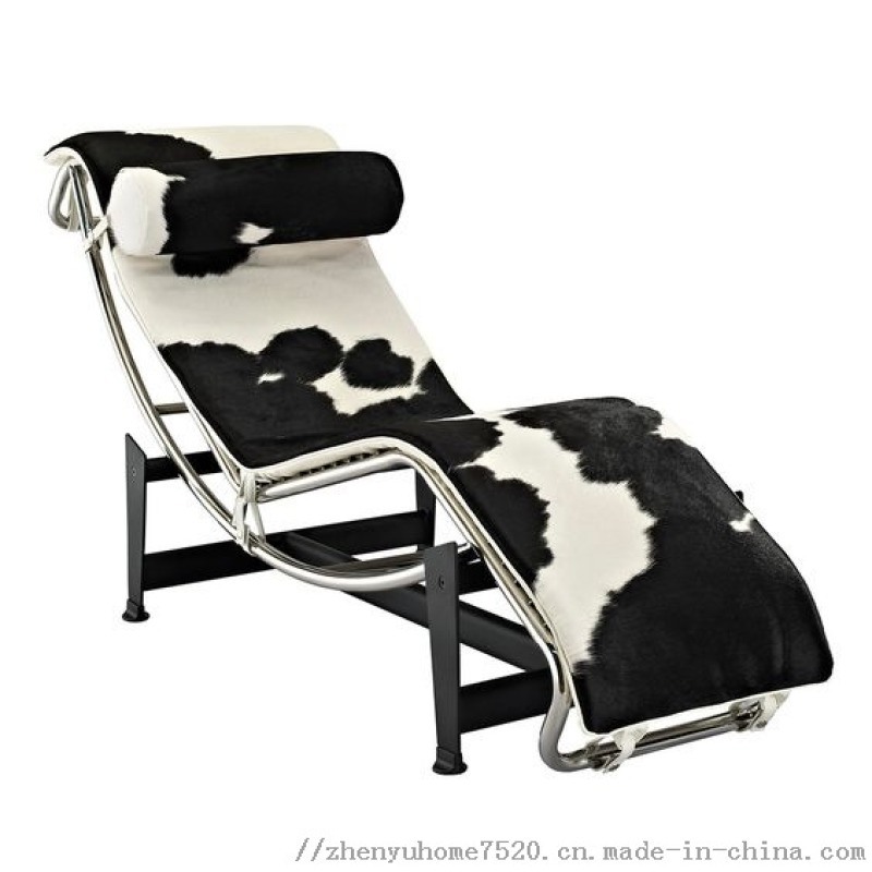 天然奶牛皮LC4柯布西耶休闲躺椅不锈钢经典  设计