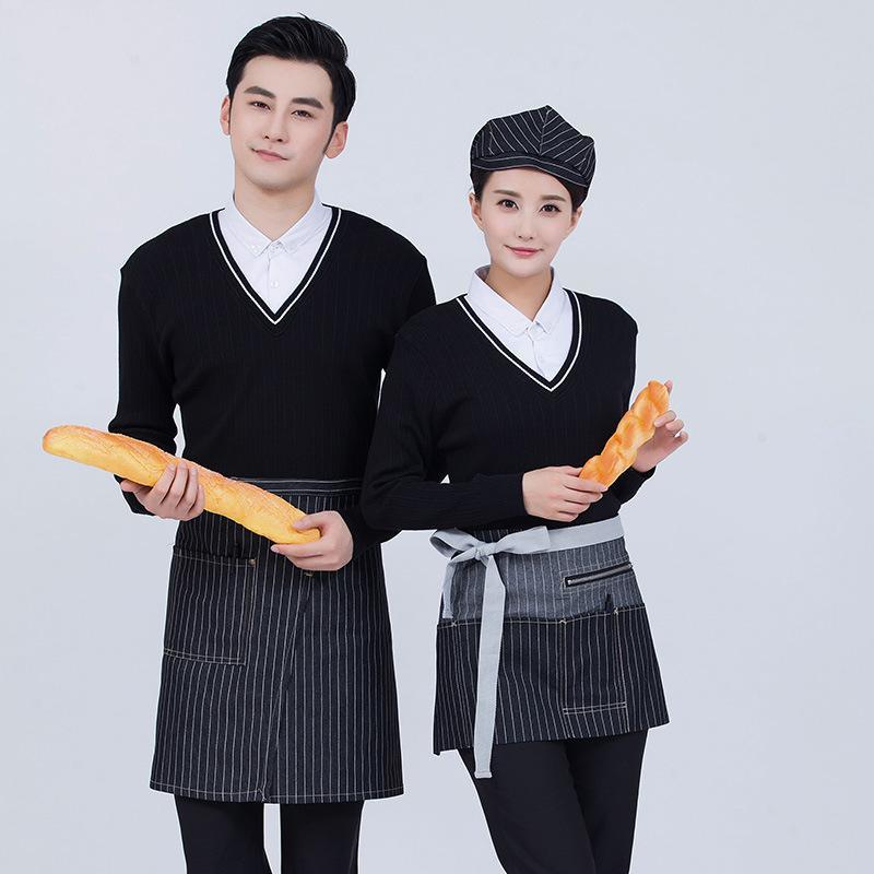 酒店秋冬装假2件针织餐饮服务员长袖西快餐咖啡厅工作服订做logo