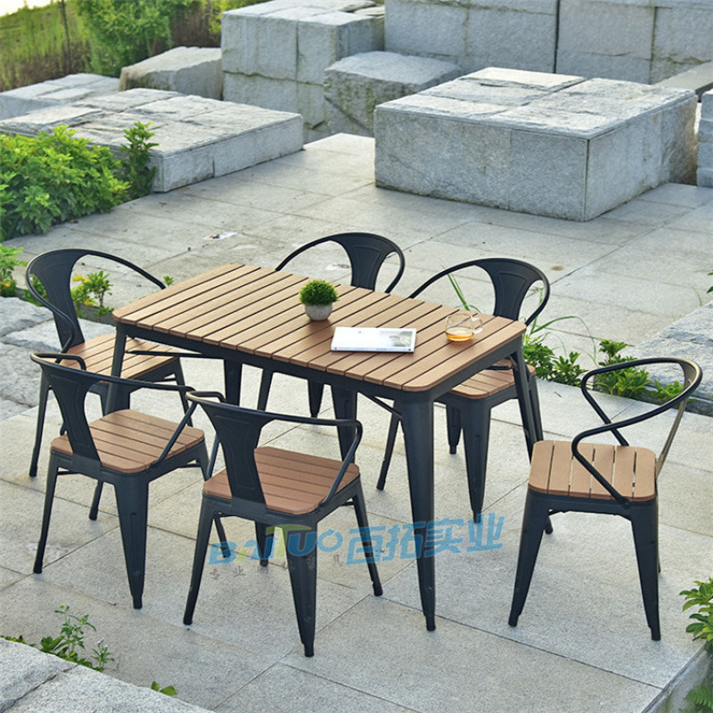 塑木户外室外花园庭院咖啡厅现代简约塑木桌椅组合